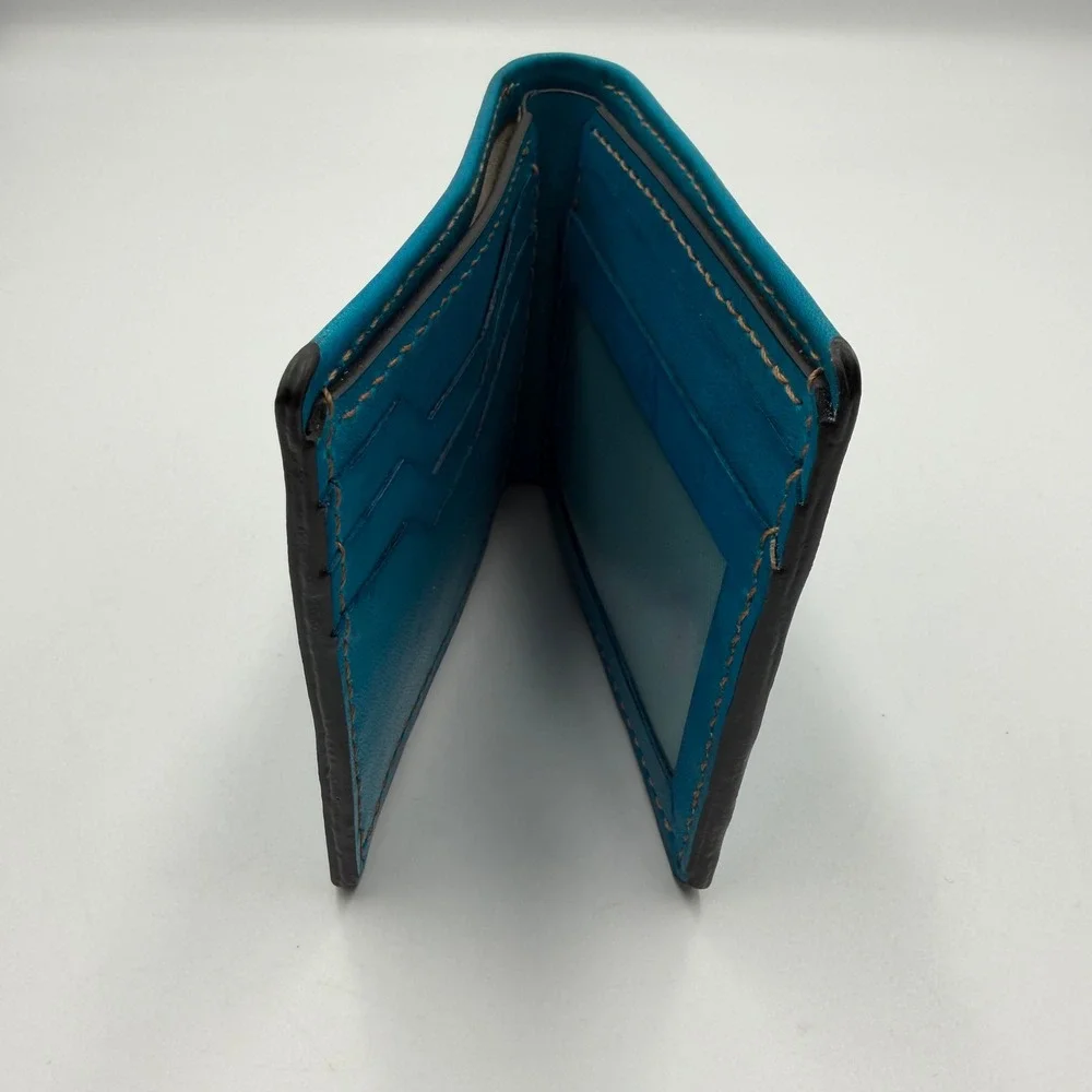 Mayan Corner Teal Leather Octopus Skull Bifold Wallet Handmade Nautical Gothic